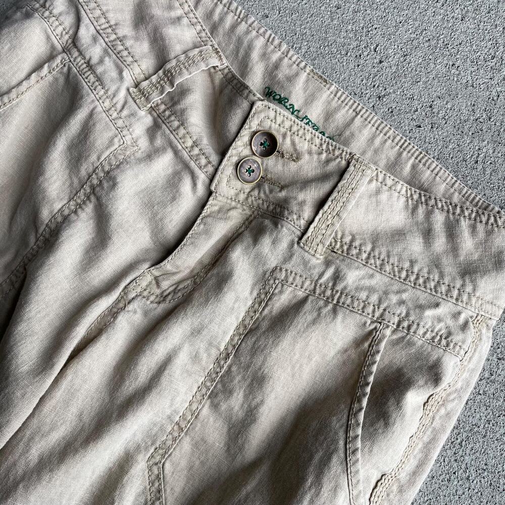 y2k vintage 2000's tan linen cotton midrise loose cargo cropped capri pants 6 - Picture 4 of 7